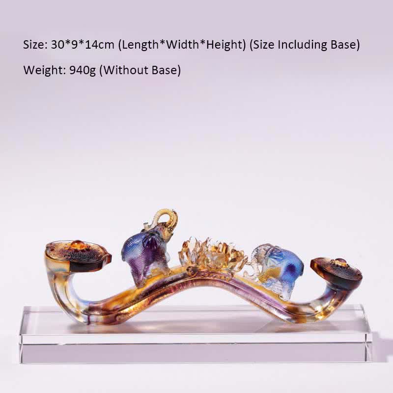 Nimara Ritual Handmade Liuli Crystal Ruyi Elephant Art Piece Home Decoration With Crystal Base
