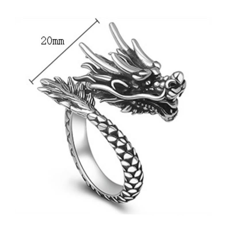 Nimara Ritual 990 Sterling Silver Vintage Dragon Design Luck Protection Strength Adjustable Ring