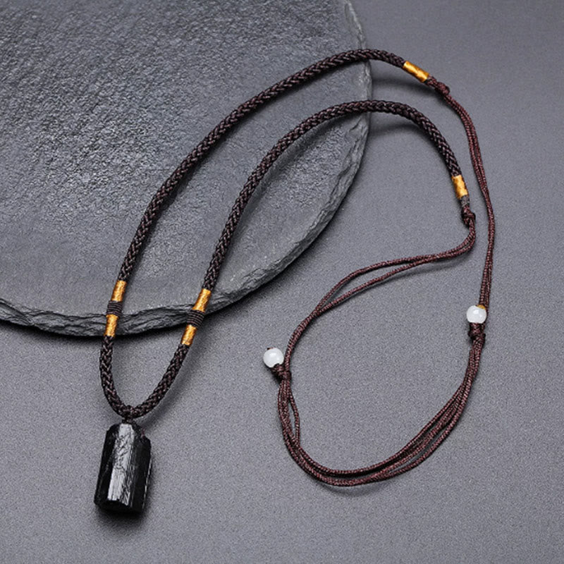 Nimara Ritual Natural Black Tourmaline Positive Rope Necklace Pendant