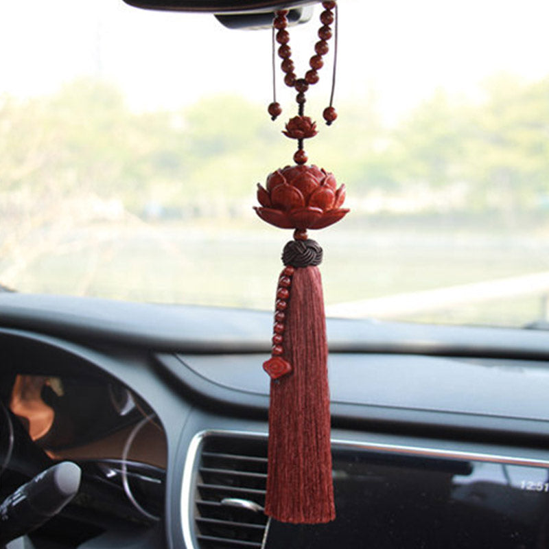 Nimara Ritual Tibetan Small Leaf Red Sandalwood Lotus Luck Protection Tassel Decoration