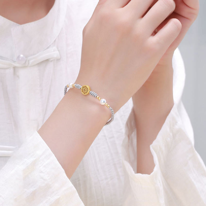 Nimara Ritual Copper Coin Fortune Tree Pearl Luck Blue Rope Braided Bracelet