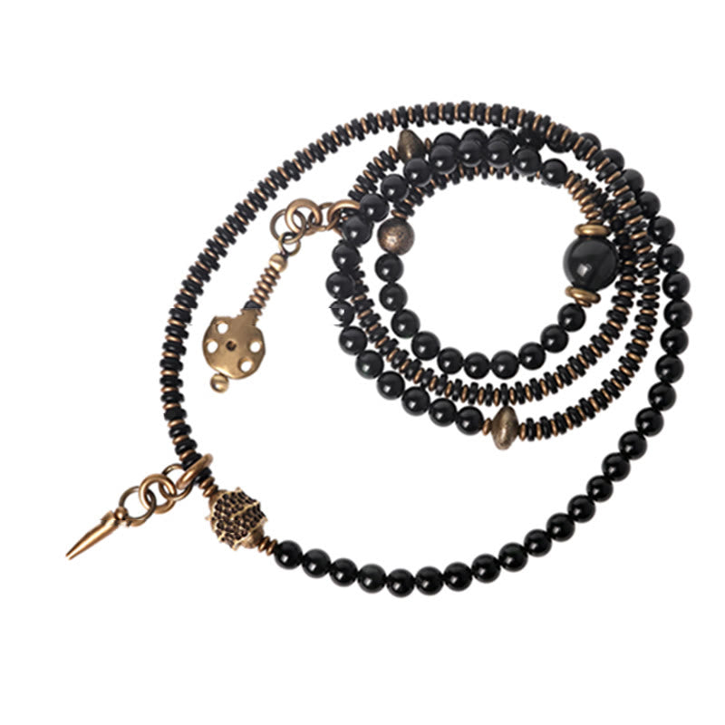 Nimara Ritual Rainbow Obsidian Ebony Wood Copper Positive Multilayer Bracelet