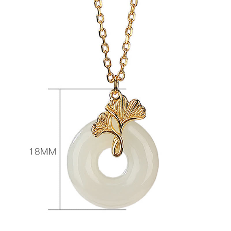 Nimara Ritual 925 Sterling Silver Natural Hetian Jade Ginkgo Leaf Peace Buckle Luck Necklace Pendant