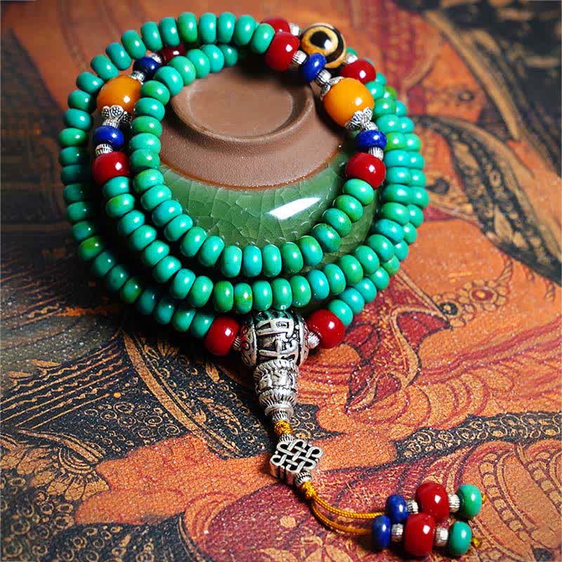 Nimara Ritual 108 Mala Beads Tibetan Turquoise Dzi Bead Protection Bracelet