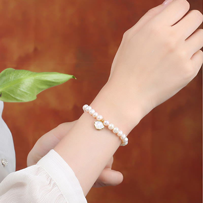 Nimara Ritual 14K Gold Plated Natural Pearl Crystal Shell Charm Bead Bracelet