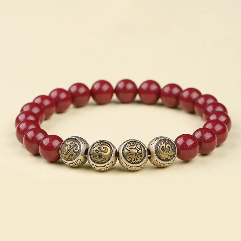 Nimara Ritual 925 Sterling Silver Natural Cinnabar Four Beasts Blessing Bracelet