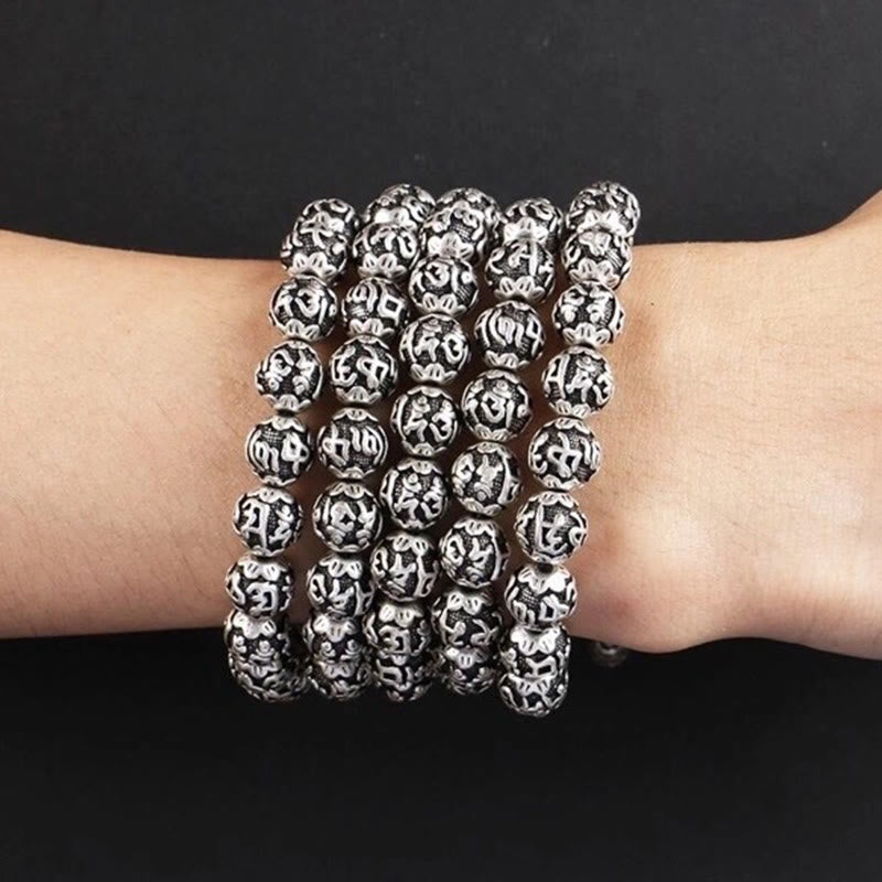 Nimara Ritual Tibetan Om Mani Padme Hum Carved Alloy Beads Amulet Bracelet