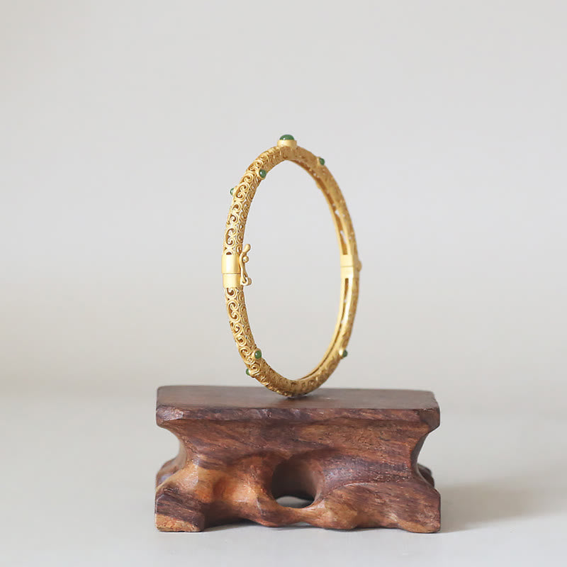 Nimara Ritual Cyan Jade Copper Auspicious Clouds Calm Healing Bracelet Bangle