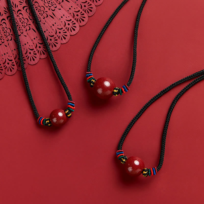 Nimara Ritual Cinnabar Bead Blessing String Necklace Pendant