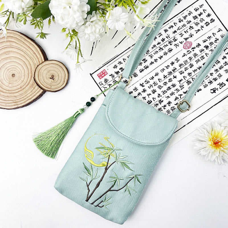 Nimara Ritual Small Embroidered Flowers Crossbody Bag Shoulder Bag Double Layer Cellphone Bag