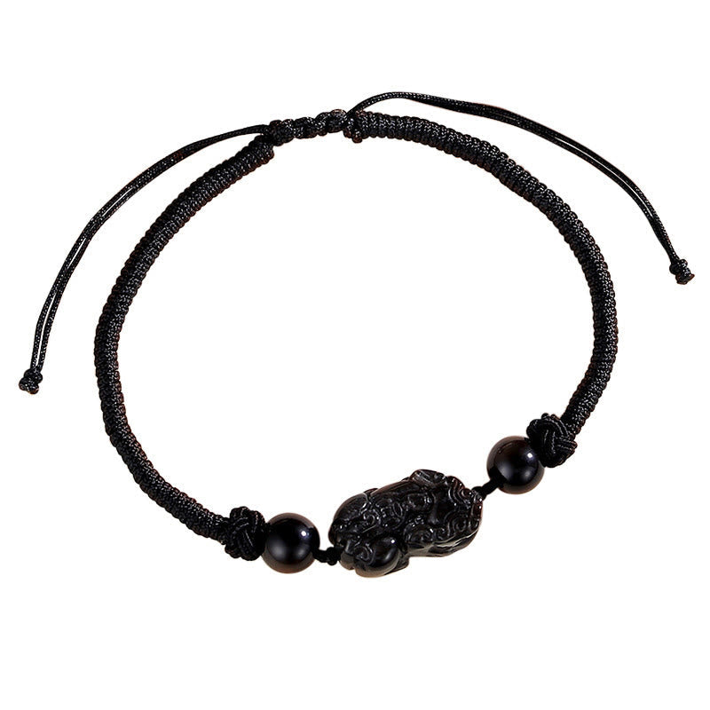 Nimara Ritual Handmade Natural Silver Sheen Obsidian Strawberry Quartz PiXiu Protection Braided Bracelet