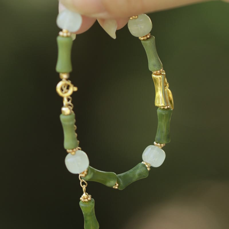 Nimara Ritual Green Bamboo Jade Lily of the Valley Wealth Bracelet