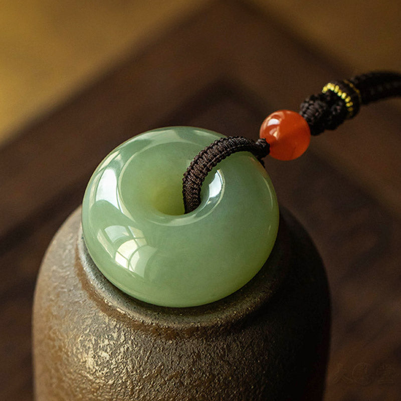 Nimara Ritual Natural Round Jade Gray Jade Peace Buckle Luck Necklace Pendant