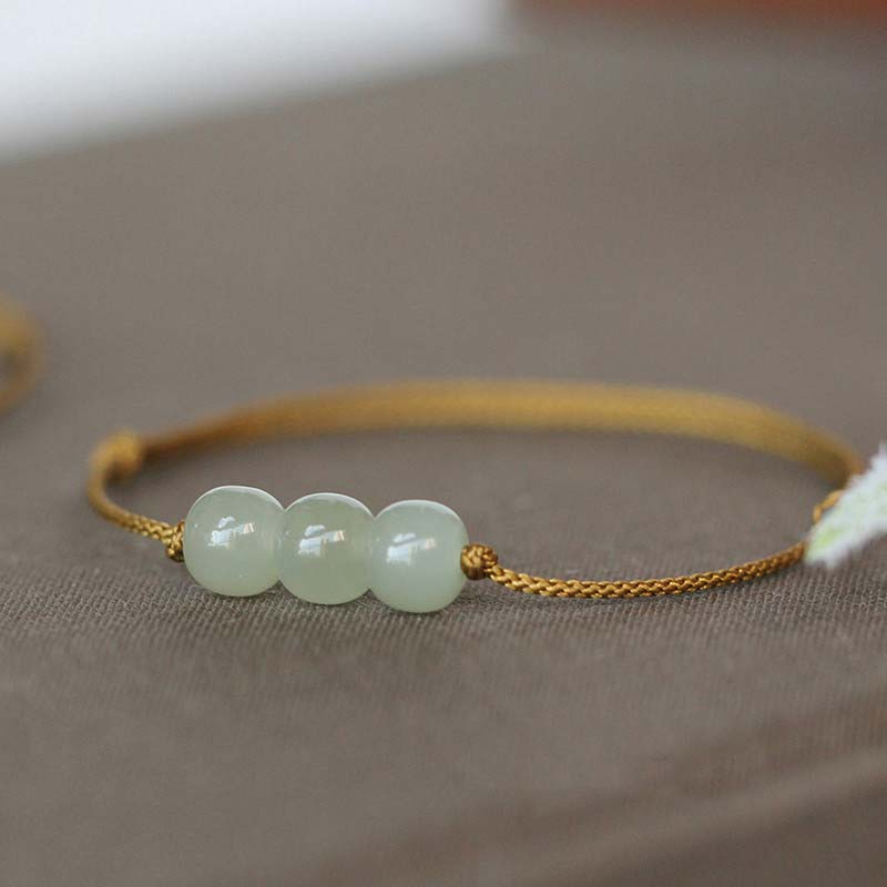 Nimara Ritual Three Beads Jade Luck String Weave Bracelet