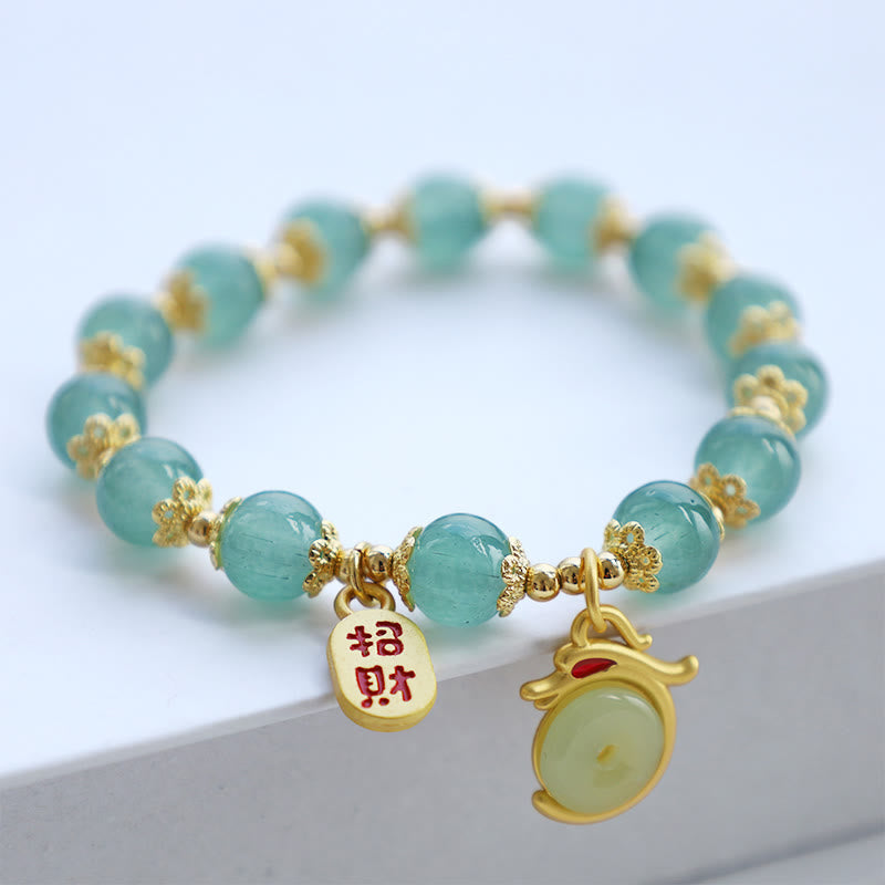 Nimara Ritual Year of the Dragon Red Agate Green Aventurine Peace Buckle Fu Character Lucky Fortune Bracelet
