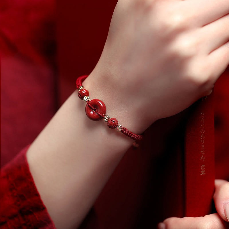 Nimara Ritual Handmade Lotus Cinnabar Peace Buckle Blessing Braid Bracelet