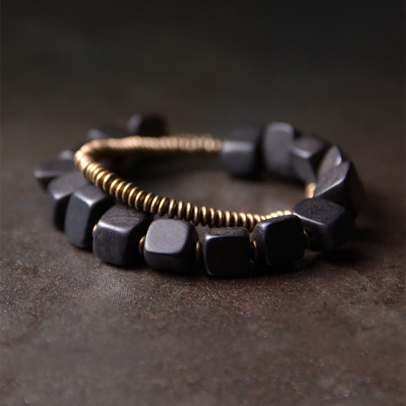Nimara Ritual Tibetan Ebony Wood Copper Peace Double Wrap Bracelet
