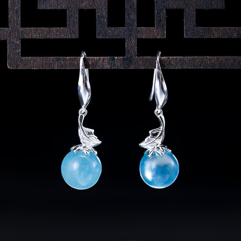 Nimara Ritual 925 Sterling Silver Natural Aquamarine Leaf Flower Peace Earrings Necklace