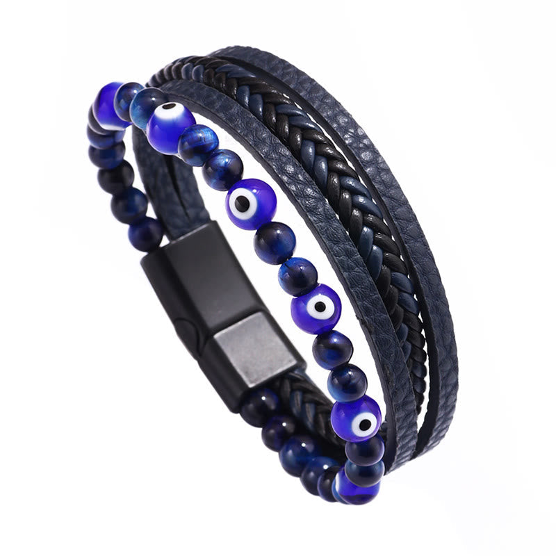 Nimara Ritual Evil Eye Tiger Eye Protection Beaded Multilayered Braided Bracelet