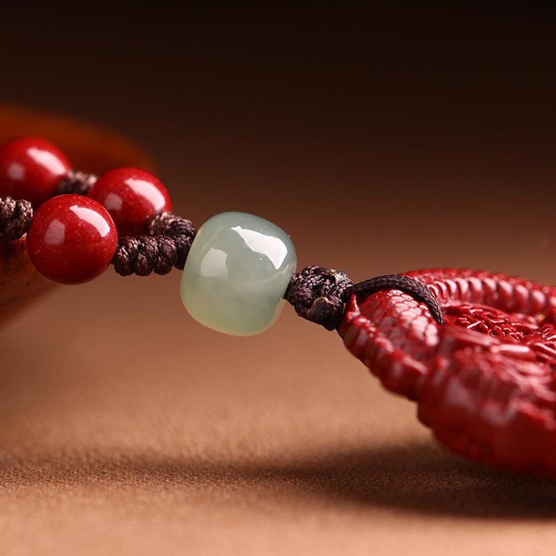Nimara Ritual Year Of The Dragon Natural Cinnabar Hetian Jade Bead Copper Coin Attract Wealth Strength Necklace Pendant