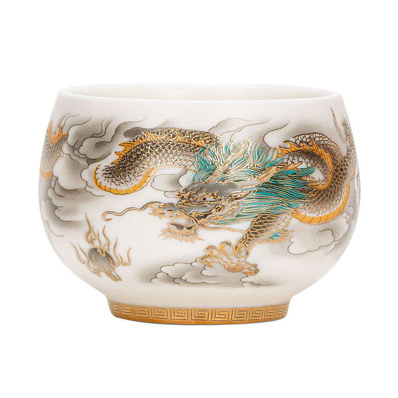 Nimara Ritual Dragon Phoenix Auspicious Clouds Ceramic Teacup Kung Fu Tea Cup With Gift Box