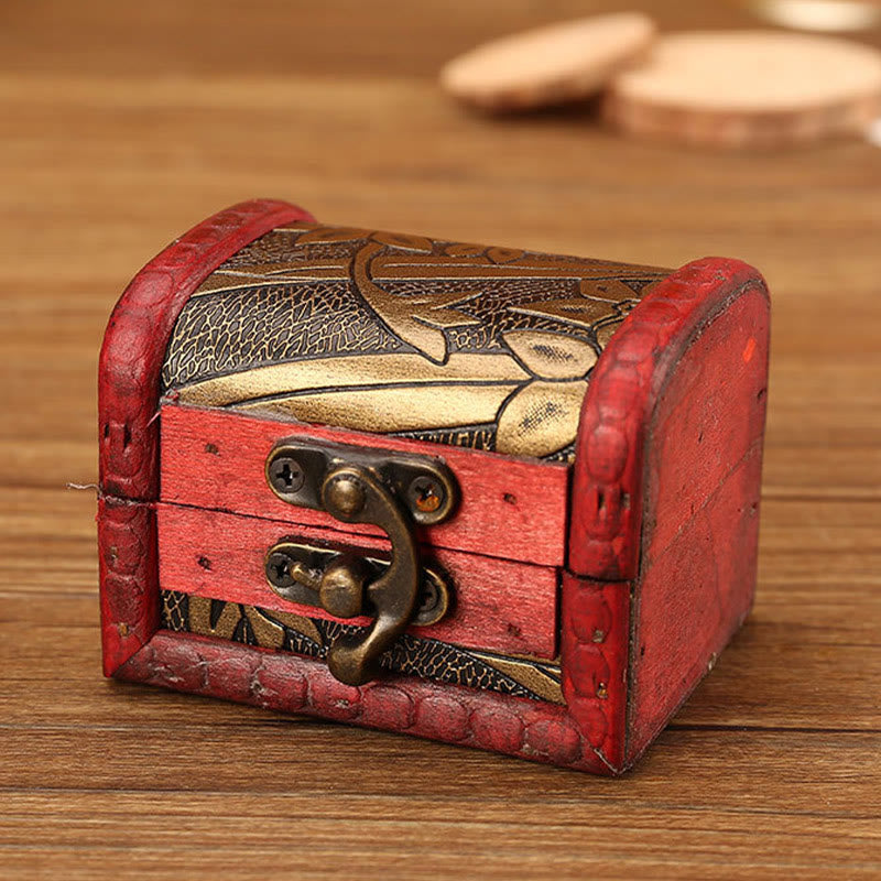 Nimara Ritual Retro Small Wood Jewelry Box Lotus Golden Grape Copper Coin Daffodil Grass Flower Jewelry Storage Box