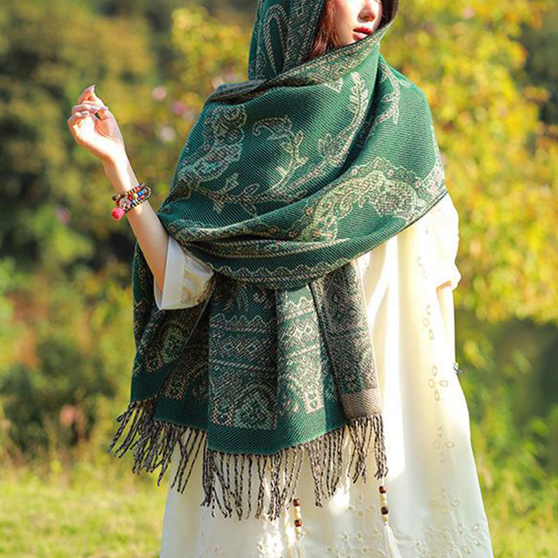 Nimara Ritual Vintage Tibetan Leaves Pattern Design Shawl Cozy Travel Scarf Wrap