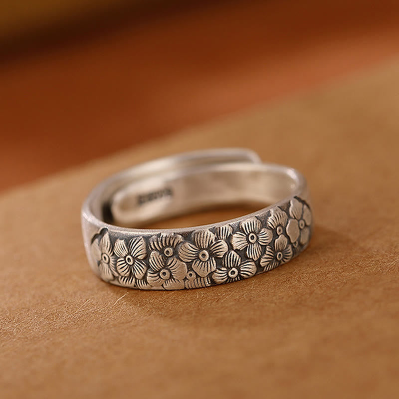 Nimara Ritual 999 Sterling Silver Lotus Flower Plum Blossom Auspicious Clouds Engraved Enlightenment Ring