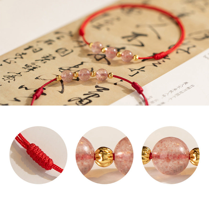 Nimara Ritual Strawberry Crystal Beads Luck Red String Anklet