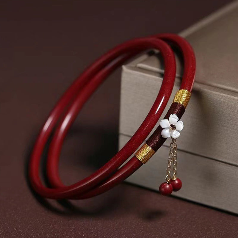 Nimara Ritual 2Pcs Cinnabar Flower Blessing Bangle Charm Bracelet
