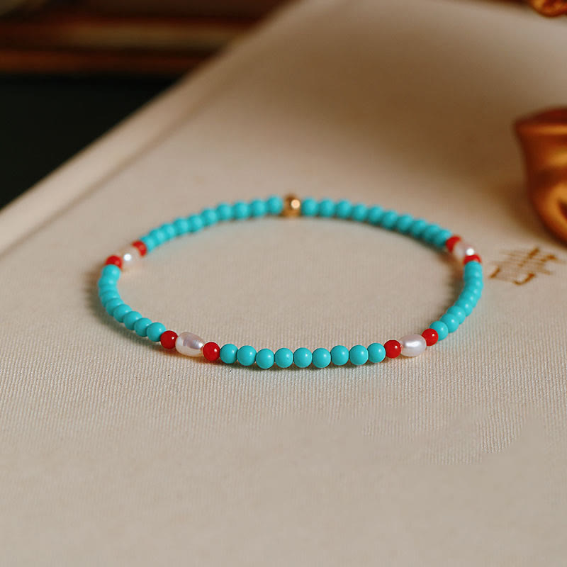 Nimara Ritual Turquoise Red Agate Pearl Small Beaded Protection Bracelet