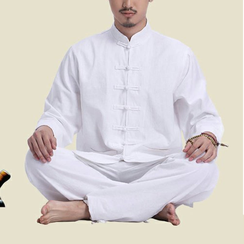 Nimara Ritual Chinese Frog Button Design Meditation Prayer Cotton Linen Spiritual Zen Practice Yoga Clothing Men's Set