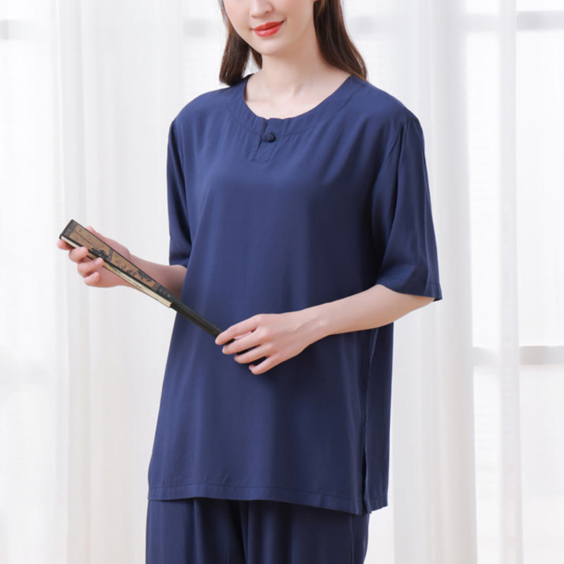 Nimara Ritual 2Pcs Half Sleeve T-Shirt Pants Meditation Zen Tai Chi Cotton Linen Clothing Unisex Set