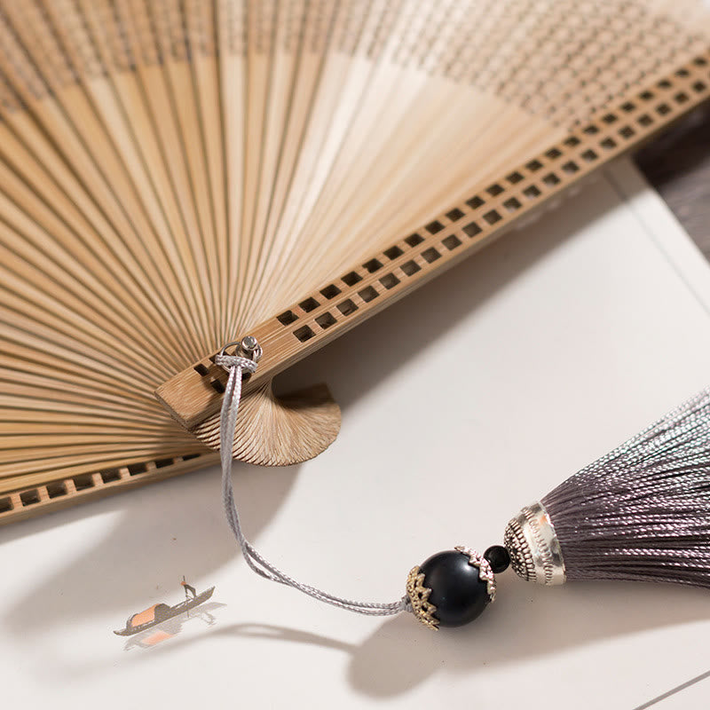 Nimara Ritual Vintage Handheld Folding Fan With Bamboo Frames