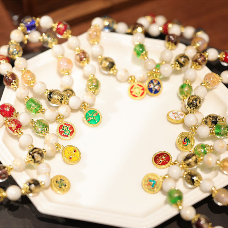 Nimara Ritual Tibetan Five God Of Wealth Fortune Liuli Glass Bead Incense Ash Porcelain Bead Charm Bracelet