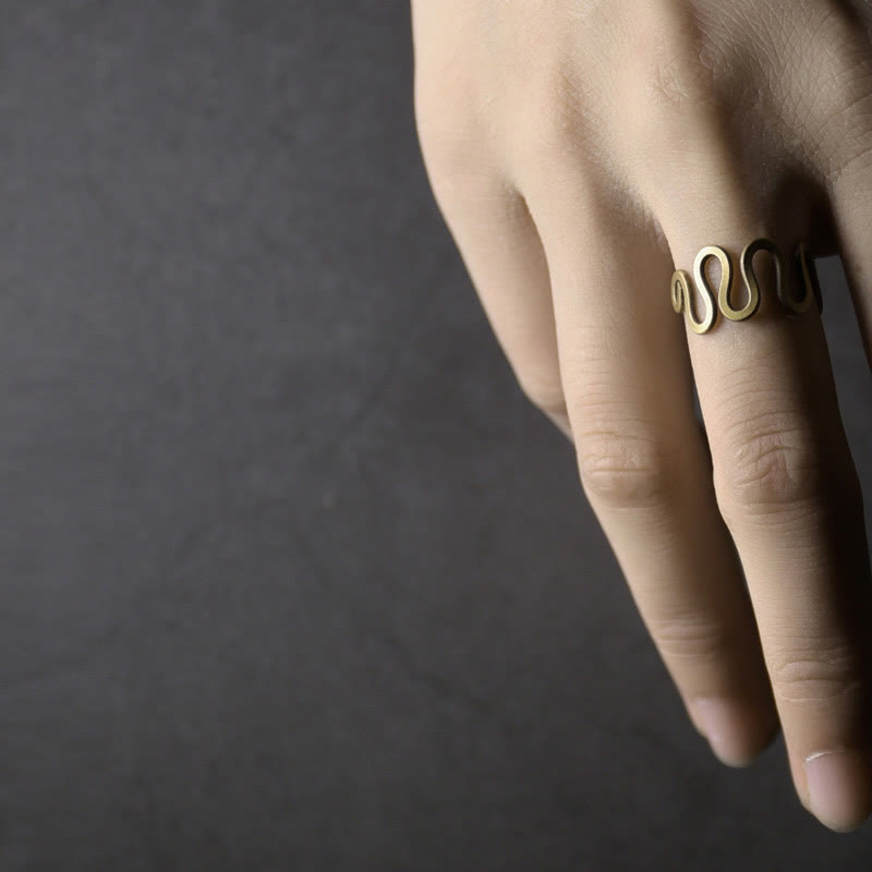Nimara Ritual Simple Curved Brass Design Copper Luck Wealth Adjustable Ring