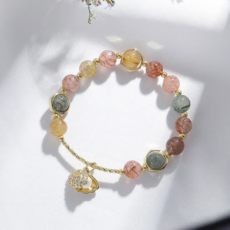 Nimara Ritual Natural Colorful Rutilated Quartz Shell Protection Bead Bracelet