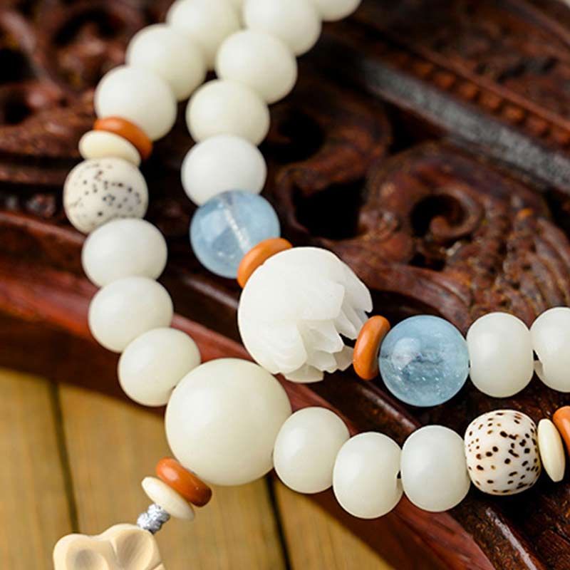 Nimara Ritual Tibetan White Jade Bodhi Lotus Blessing Bracelet