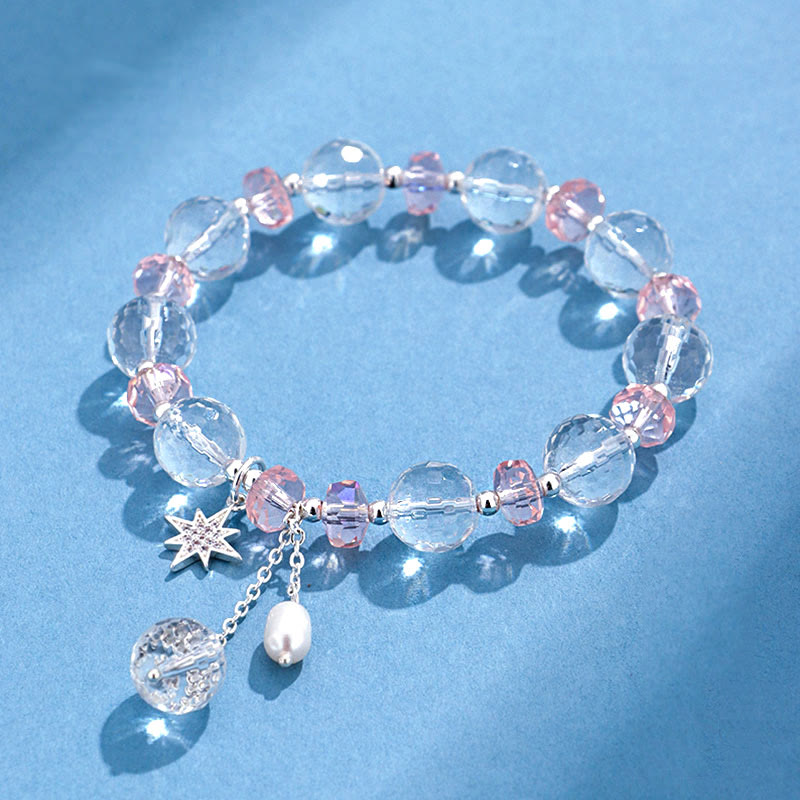 Nimara Ritual White Crystal Pink Crystal Protection Star Charm Bracelet