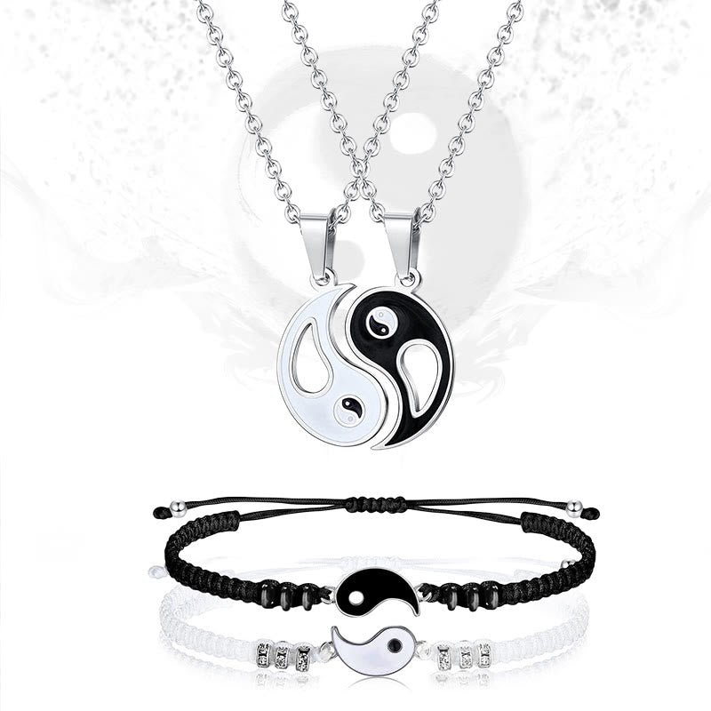 Everlasting Friendship Love Couple Yin Yang Necklace Bracelets Set