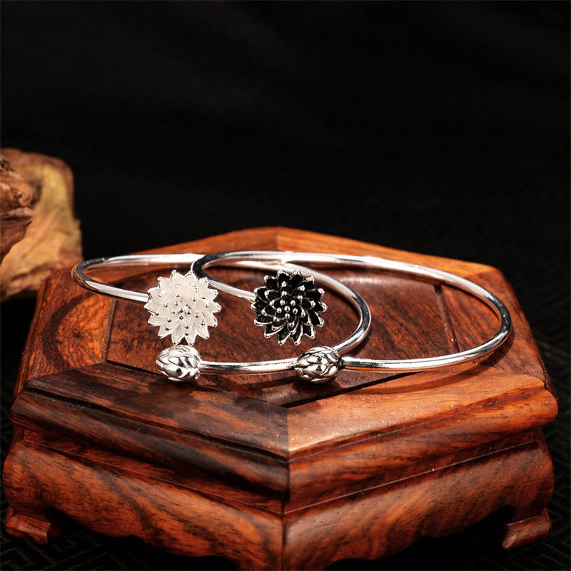 Nimara Ritual Retro Lotus White Copper Enlightenment Bracelet Bangle