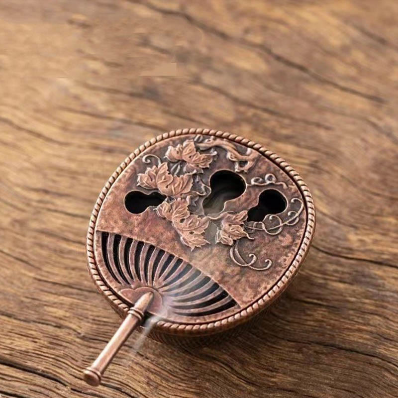 Nimara Ritual Small Mini Gourd Fan Pipa Copper Alloy Incense Burner Decoration With Incense