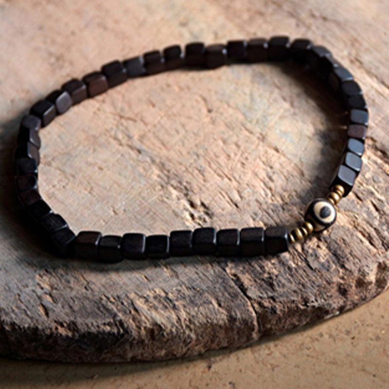 Nimara Ritual Ebony Wood Dzi Bead Copper Peace Couple Bracelet