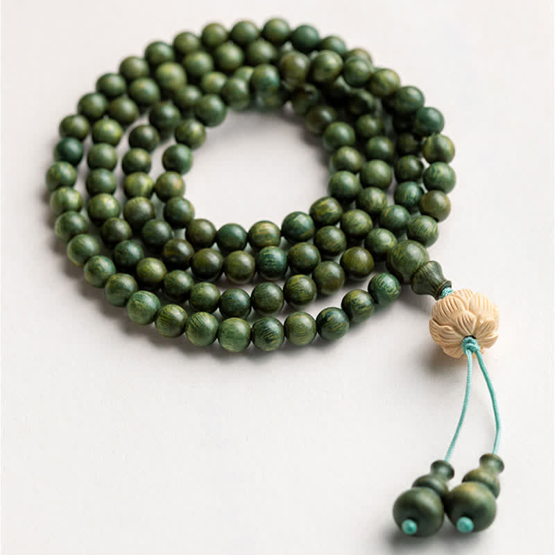Nimara Ritual 108 Mala Beads Green Sandalwood Boxwood Lotus Positive Bracelet
