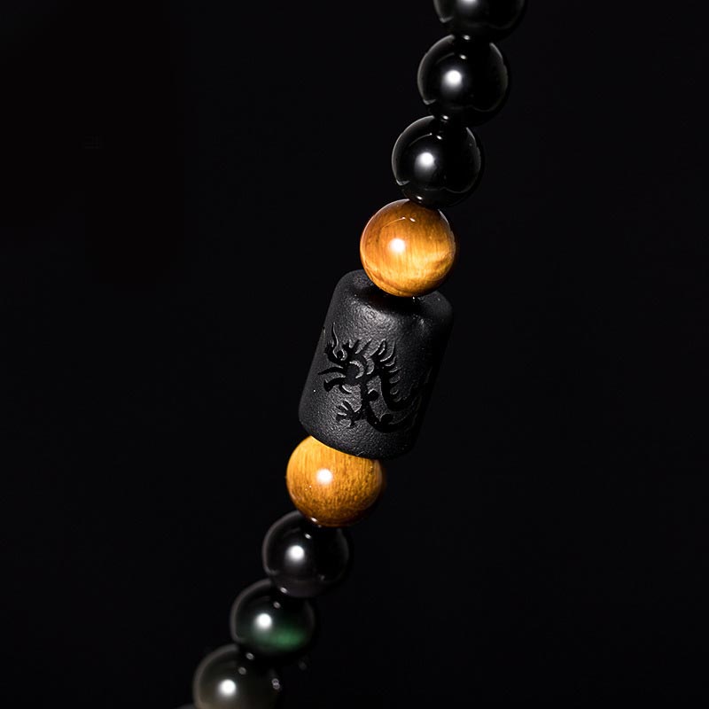 Nimara Ritual Natural Black Obsidian Rainbow Obsidian Gourd Blessing Bracelet Mala