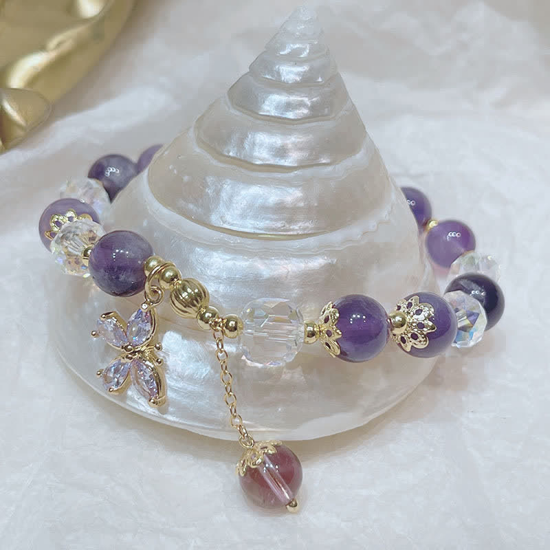 Nimara Ritual Natural Amethyst Crystal Spiritual Butterfly Charm Bracelet