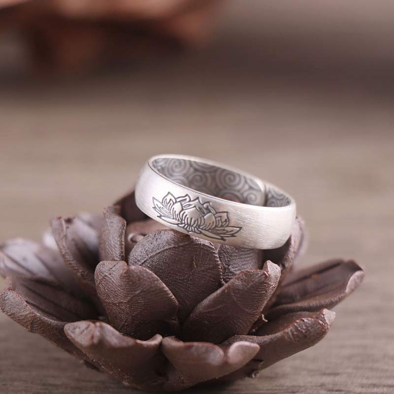 Nimara Ritual 999 Sterling Silver Lotus Elephant Six True Words Blessing Ring