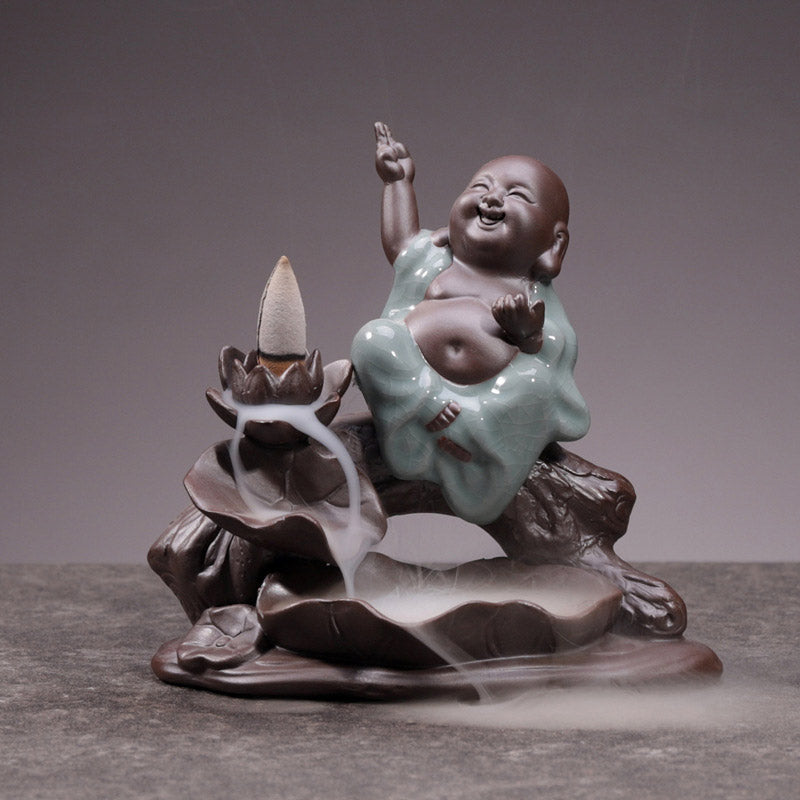 Nimara Ritual Little Monk Ceramic Lotus Blessing Incense Burner Decoration