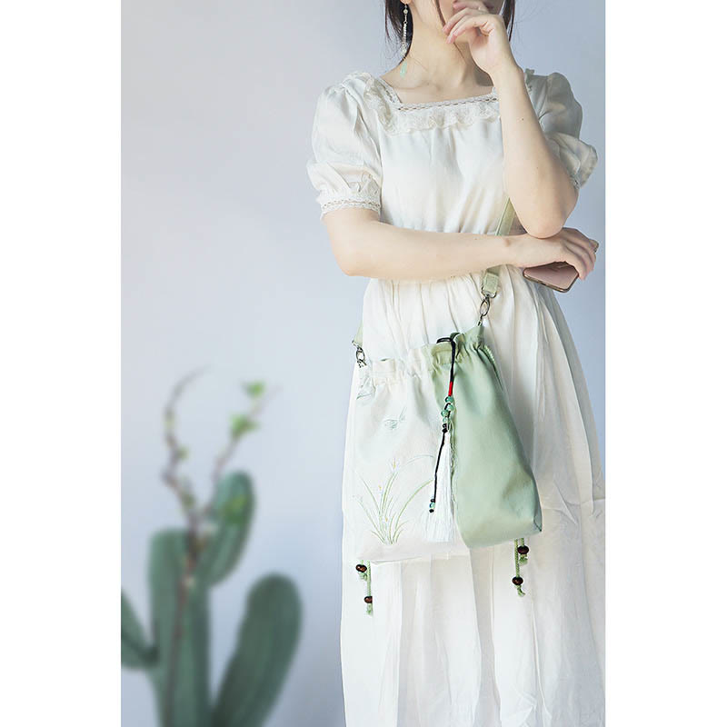 Nimara Ritual Embroidered Grass Flowers Cherry Blossom Canvas Tote Crossbody Bag Shoulder Bag Handbag