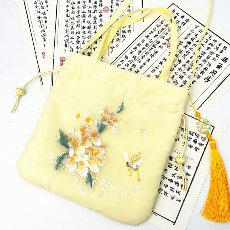 Nimara Ritual Lotus Peony Epiphyllum Phoenix Suzhou Embroidery Cotton Linen Tote Crossbody Bag Shoulder Bag Handbag